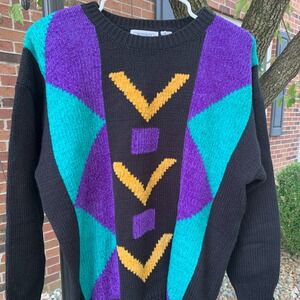 Vintage Pretenses Plus Size 22W/42 Black Sweater Color Block Novelty Knit